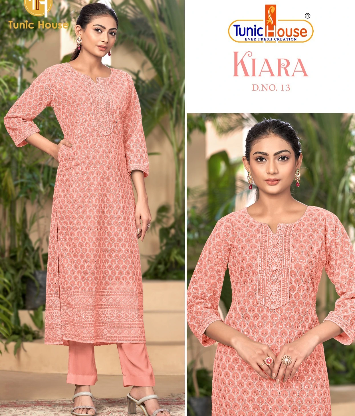 Tunic House Kiara 2 Georgette Wholesale Chikankari Sequence Kurti Catalog